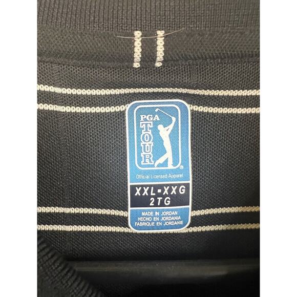 PGA Tour-Golf Polo Shirt, Mens XXL, 3 Button Collar, Black/White Short Sleeves - Picture 2 of 5